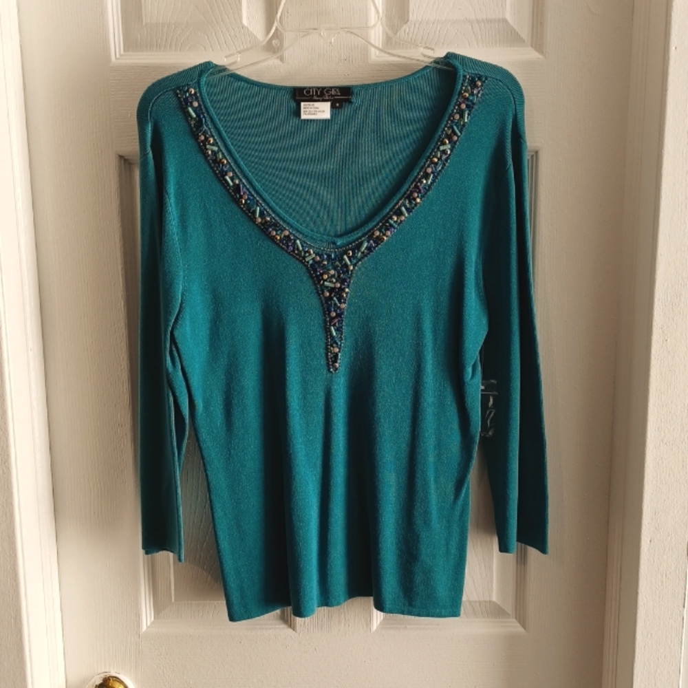Embellished V-neck Top